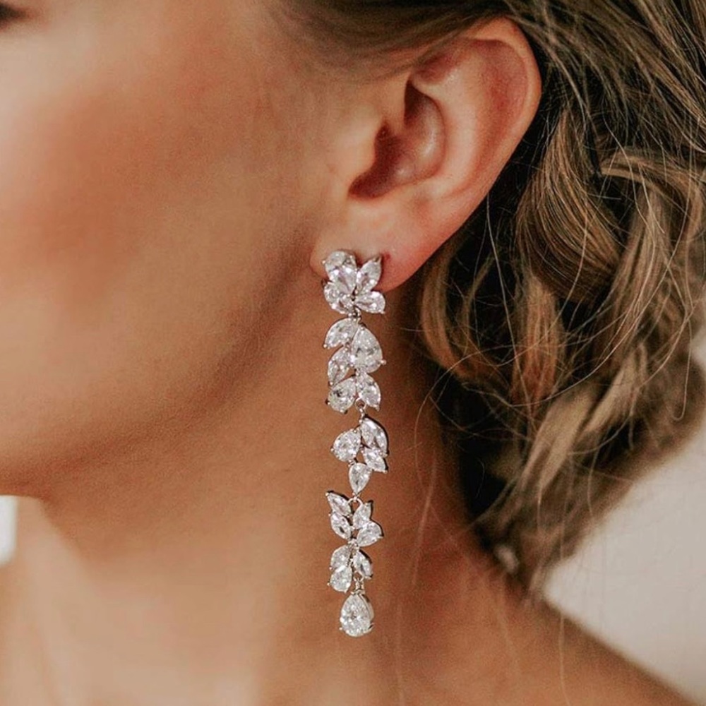 Long dangle crystal bridal earrings